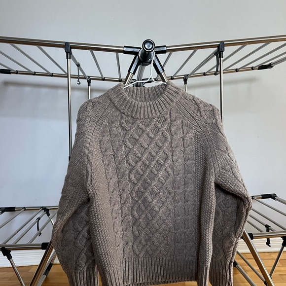 Frank and Oak Wool Taupe/Beige Cable Knit Sweater - Picture 6 of 6